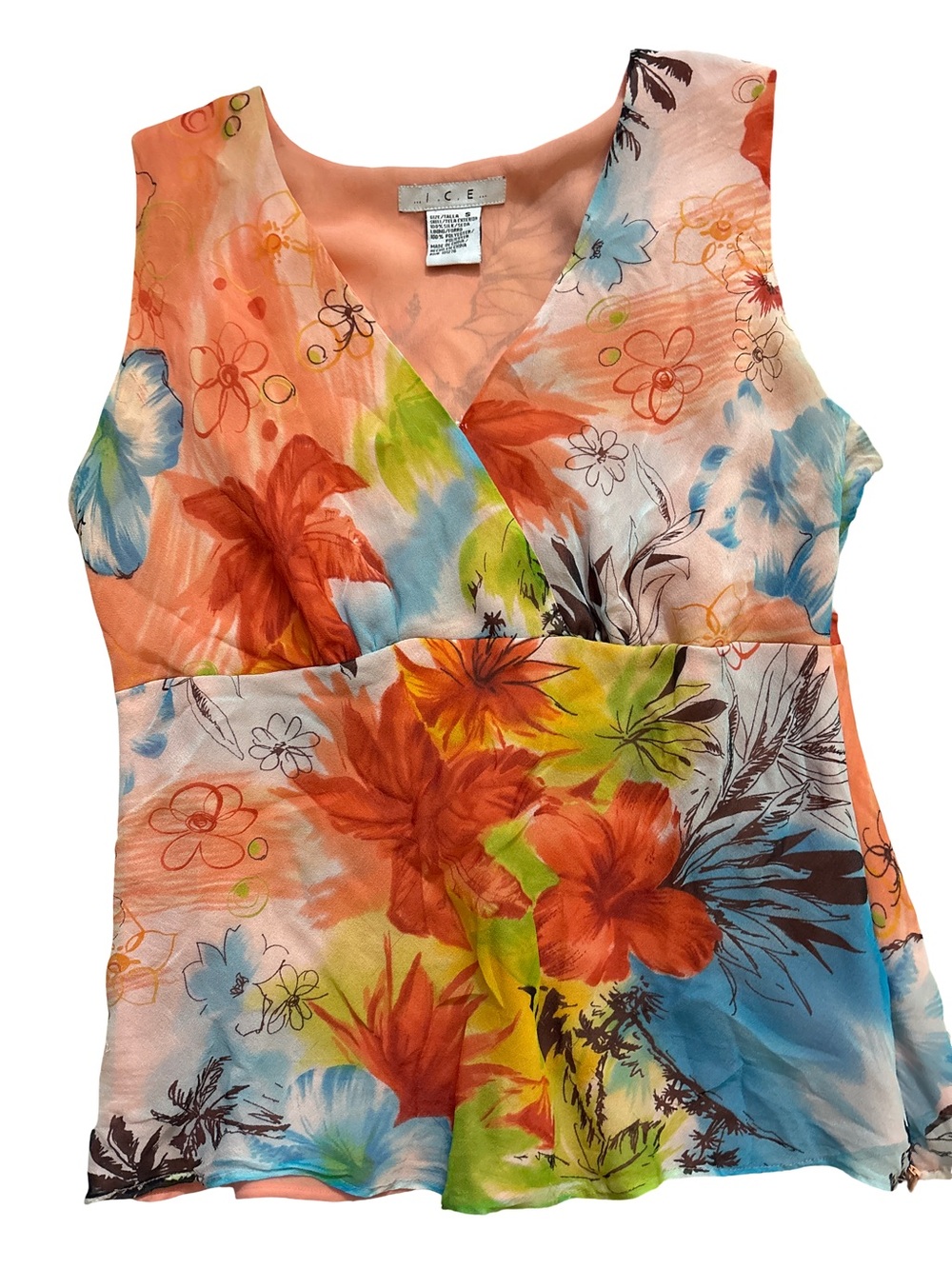 ICE Coral Floral Sleeveless V-Neck Top